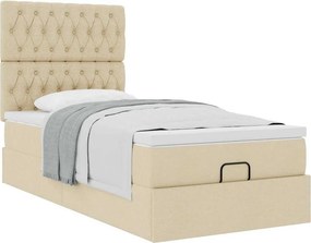 vidaXL Οθωμανικό κρεβάτι με στρώμα Cream 90x200cm ύφασμα