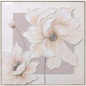 Κάδρο 3D Άνθη & Μπουμπούκια 16-30084 80x80cm White-Beige Marhome Τετράγωνοι Ξύλο, Καμβάς