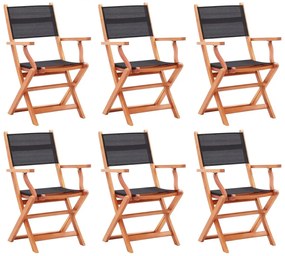 Καρέκλες Πτυσσόμενες 6τεμ. Μαύρες Μασίφ Ξύλο Ευκαλ./Τεξτιλίνη