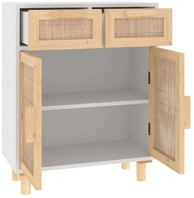 vidaXL Ντουλάπι Λευκό 60 x 30 x 75 εκ. Μασίφ Πεύκο &amp; Φυσικό Ρατάν