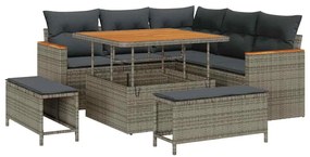 vidaXL Σετ Καναπέ Κήπου με μαξιλάρι 8 pcs Γκρι Πολυ ράταν