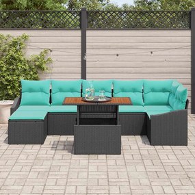 vidaXL Σετ Καναπέ Κήπου 8 pcs Μαύρο και Τυρκουάζ