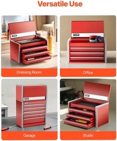 VEVOR Tool Box 8.6-inch Portable Metal Tool Box 3 Drawers Tool Organizer Red