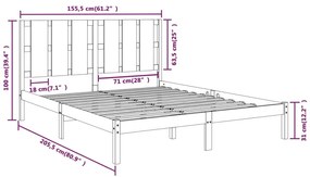 vidaXL Πλαίσιο Κρεβατιού Λευκό 150 x 200 εκ. Μασίφ Ξύλο King Size