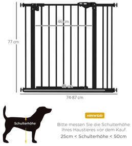 Dog Door Gate Barrier Pet Gate Metal Plastic 74-87cm Μαύρο