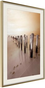 Αφίσα - Breakwater in Sepia - 40x60 - Χρυσό - Με πασπαρτού