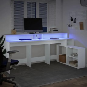 vidaXL Γραφείο με LED Λευκό 200x104x91 εκ. από Επεξεργασμένο Ξύλο