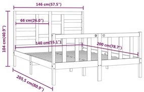 Πλαίσιο Κρεβατιού Μαύρο 140 x 200 εκ. από Μασίφ Ξύλο Πεύκου - Μαύρο