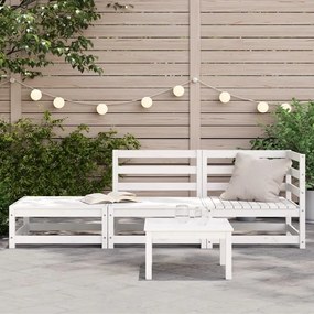 Καναπές Κήπου Διθέσιος με Υποπόδιο Λευκός από Μασίφ Ξύλο Πεύκου - Λευκό