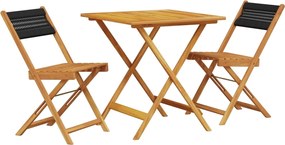 vidaXL Σετ Επίπλων Bistro 3 τεμ. Μαύρο Πολυπροπυλένιο/Μασίφ Ξύλο