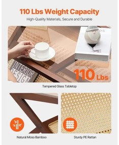 VEVOR Rattan Coffee Table Z-Shaped Rattan Coffee Table 1-Tier for Living Room