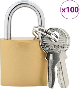 vidaXL Κλειδαριά U με Κλειδιά 100 pcs Ορείχαλκος Σίδερο