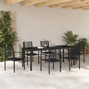 vidaXL Σετ Τραπεζαρίας Κήπου 7 Τεμαχίων Μαύρο PVC Ράτα