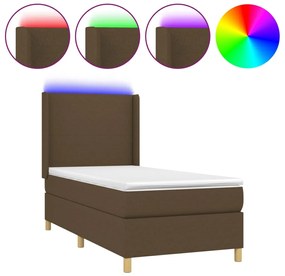 vidaXL Κρεβάτι Boxspring με Στρώμα &amp; LED Σκ.Καφέ 80x200 εκ. Υφασμάτινο