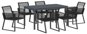 vidaXL Σέτ φαγητού για κήπο 7 pcs Μαύρο Ατσάλι και πολυ-ρατάν