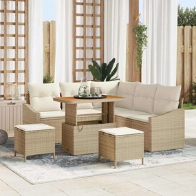 vidaXL Σετ Καναπέ Κήπου με μαξιλάρι 8 pcs Μπεζ Πολυ ράταν