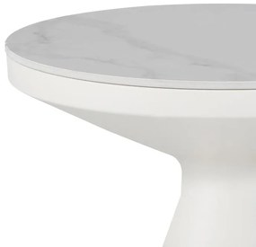 Βοηθητικό τραπεζάκι σαλονιού Coozlin Inart sintered stone σε λευκό μάρμαρο με λευκό μέταλλο Φ50x50εκ 50x50x50 εκ.