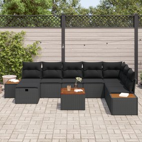 vidaXL Σετ 9 Τεμαχίων Καναπέ Κήπου με Μαξιλάρια Μαύρο Πολυ Ρατάν