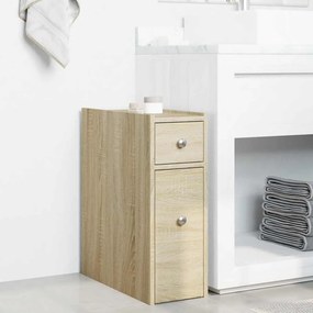 vidaXL Ντουλάπι Μπάνιου Στενό με Ροδάκια Sonoma Δρυς Επεξ. Ξύλο