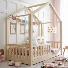 Κρεβάτι Παιδικό Montessori House Bed με κάγκελα 30cm σε Φυσικό  Ξύλο  70×140cm  Luletto (Δώρο 10% έκπτωση στο Στρώμα)