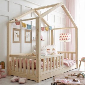 Κρεβάτι Παιδικό Montessori House Bed με κάγκελα 30cm σε Φυσικό  Ξύλο  90×190cm  Luletto (Δώρο 10% έκπτωση στο Στρώμα)