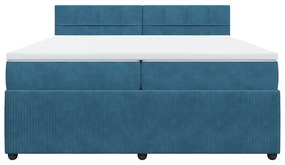 vidaXL Κρεβάτι Boxspring με Στρώμα Μπλε 200x200 εκ. Βελούδινο