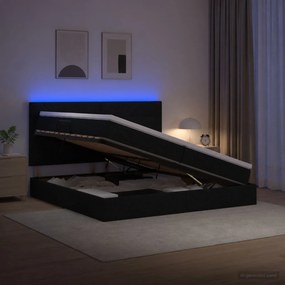 vidaXL LED Κρεβάτι αποθήκευσης με στρώμα Μαύρο 200 x 200 cm Ύφασμα