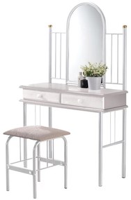 WOODWELL Ε8028,1FLORA SET Τουαλέτα με Καθρέπτη + Σκαμπό 2 Συρτάρια, Μέταλλο Βαφή Άσπρο, Ξύλο Άσπρο 90x37x148cm - Stool:40x34x47cm Ε8028,1