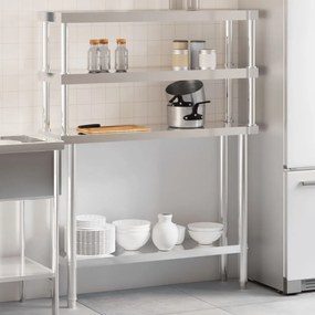 vidaXL Πάγκος Εργασίας Κουζίνας με Ράφι 110x30x150 εκ. Ανοξείδ. Ατσάλι