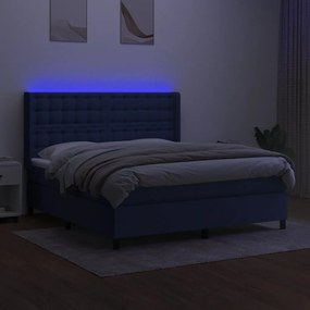 Κρεβάτι Boxspring με Στρώμα &amp; LED Μπλε 180x200 εκ. Υφασμάτινο - Μπλε