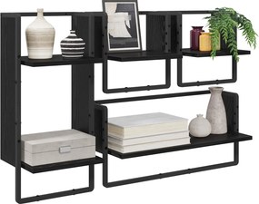 vidaXL Σετ ραφιών τοίχου με ράφι 4 pcs Μαύρη Οξυά 65 x 25 x 30 cm