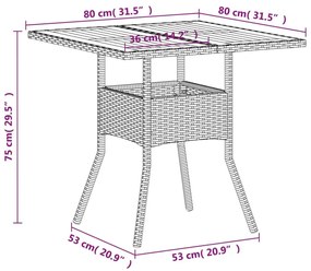 Τραπέζι Κήπου Μπεζ 80x80x75 εκ. Συνθετικό Ρατάν / Ξύλο Ακακίας - Μπεζ