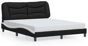 vidaXL Πλαίσιο Κρεβατιού με LED Μαύρο/Λευκό 160x200εκ. Συνθετικό Δέρμα