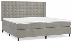 vidaXL Κρεβάτι Boxspring με Στρώμα Ανοιχτό Γκρι 200x200 εκ. Βελούδινο