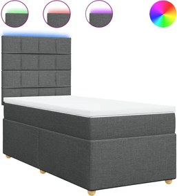vidaXL Κρεβάτι Boxspring με Στρώμα Σκούρο Γκρι 90x190 εκ. Υφασμάτινο