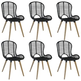 Καρέκλες Τραπεζαρίας 6 τεμ. Μαύρες από Γνήσιο Ρατάν