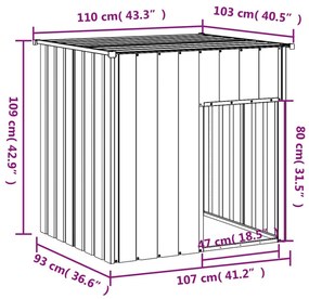 Σπιτάκι Σκύλου με Οροφή Αν. Γκρι 110x103x109 εκ Γαλβαν. Χάλυβας - Γκρι