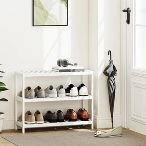 HOMCOM Ράφι παπουτσιών από μπαμπού 3 επιπέδων, ράφι αποθήκευσης, βαμμένη επιφάνεια, Λευκό