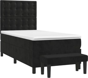 vidaXL Κρεβάτι Boxspring με Στρώμα Μαύρο 90x190 εκ. Βελούδινο