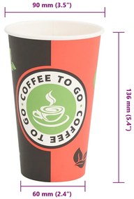 vidaXL Χάρτινα κύπελλα καφέ 1000 τεμάχια 16oz 400ml Κόκκινο και μαύρο