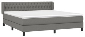 Κρεβάτι Boxspring με Στρώμα Σκούρο Γκρι 180x200 εκ Υφασμάτιν - Γκρι