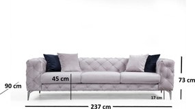 Τριθέσιος Καναπές Ανοιχτό Γκρι COMO 90x237x70