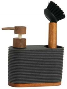 Δοχείο Κρεμοσάπουνου Με Θήκη Για Βουρτσάκι Acacia AH-CC73049 16,5x8x22cm Black-Natural Andrea House Polyresin,Ξύλο