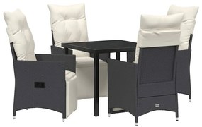 vidaXL Σέτ φαγητού για κήπο με μαξιλάρι 5 pcs Μαύρο Πολυ ράταν