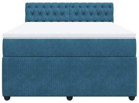 Κρεβάτι Boxspring με Στρώμα Μπλε 160x200 εκ. Βελούδινο - Μπλε