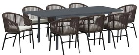 vidaXL Σέτ φαγητού για κήπο 9 pcs Καφέ Πολυ ράταν