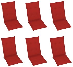 vidaXL Καρέκλες Κήπου 6 τεμ. από Μασίφ Ξύλο Teak με Κόκκινα Μαξιλάρια