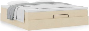 vidaXL Οθωμανικό Κρεβάτι με Στρώμα Κρέμα 160x200cm Ύφασμα