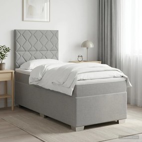 vidaXL Κρεβάτι box spring με στρώμα Ανοιχτό γκρι 90 x 190 cm Ύφασμα