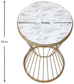 Βοηθητικό τραπεζάκι Hoffman Megapap μεταλλικό - Mdf χρώμα λευκό - χρυσό 35x35x58εκ.